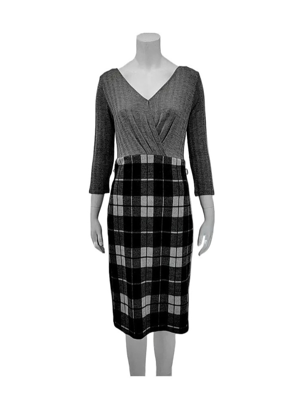 MaxMara Plaid Wool Midi Dress in Black & Gray Size 44 Like New